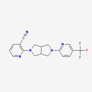 molecular formula C18H16F3N5 B2795174 2-[2-[5-(Trifluoromethyl)pyridin-2-yl]-1,3,3a,4,6,6a-hexahydropyrrolo[3,4-c]pyrrol-5-yl]pyridine-3-carbonitrile CAS No. 2380175-43-7