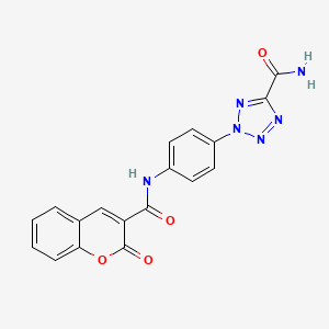 molecular formula C18H12N6O4 B2795177 2-(4-(2-oxo-2H-chromene-3-carboxamido)phenyl)-2H-tetrazole-5-carboxamide CAS No. 1396865-32-9