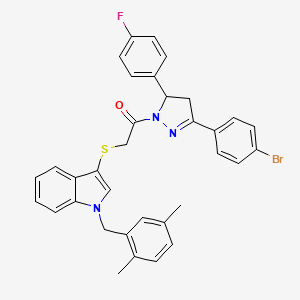 1-(3-(4-bromophenyl)-5-(4-fluorophenyl)-4,5-dihydro-1H-pyrazol-1-yl)-2-((1-(2,5-dimethylbenzyl)-1H-indol-3-yl)thio)ethanone