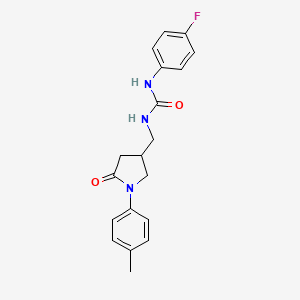 molecular formula C19H20FN3O2 B2795192 1-(4-Fluorophenyl)-3-((5-oxo-1-(p-tolyl)pyrrolidin-3-yl)methyl)urea CAS No. 954660-27-6