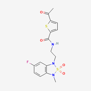 molecular formula C16H16FN3O4S2 B2795200 5-acetyl-N-(2-(6-fluoro-3-methyl-2,2-dioxidobenzo[c][1,2,5]thiadiazol-1(3H)-yl)ethyl)thiophene-2-carboxamide CAS No. 2034240-43-0