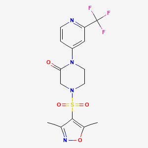 molecular formula C15H15F3N4O4S B2795209 4-[(3,5-Dimethyl-1,2-oxazol-4-yl)sulfonyl]-1-[2-(trifluoromethyl)pyridin-4-yl]piperazin-2-one CAS No. 2380171-91-3