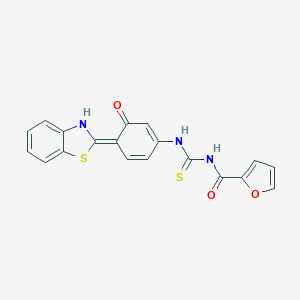 molecular formula C19H13N3O3S2 B279521 N-[[(4E)-4-(3H-1,3-benzothiazol-2-ylidene)-3-oxocyclohexa-1,5-dien-1-yl]carbamothioyl]furan-2-carboxamide 