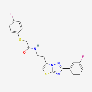 molecular formula C20H16F2N4OS2 B2795237 N-(2-(2-(3-fluorophenyl)thiazolo[3,2-b][1,2,4]triazol-6-yl)ethyl)-2-((4-fluorophenyl)thio)acetamide CAS No. 1211268-55-1