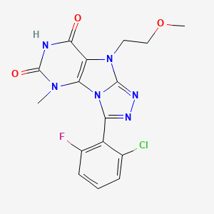 molecular formula C16H14ClFN6O3 B2795245 3-(2-氯-6-氟苯基)-9-(2-甲氧基乙基)-5-甲基-5H-[1,2,4]三唑并[4,3-e]嘧啶-6,8(7H,9H)-二酮 CAS No. 921511-45-7
