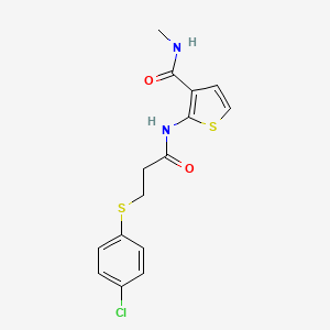 molecular formula C15H15ClN2O2S2 B2795252 2-(3-((4-chlorophenyl)thio)propanamido)-N-methylthiophene-3-carboxamide CAS No. 895479-94-4