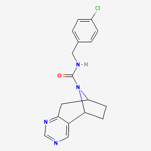molecular formula C17H17ClN4O B2795261 (5R,8S)-N-(4-chlorobenzyl)-6,7,8,9-tetrahydro-5H-5,8-epiminocyclohepta[d]pyrimidine-10-carboxamide CAS No. 1904312-07-7