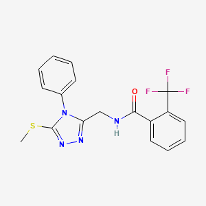 molecular formula C18H15F3N4OS B2795268 N-((5-(methylthio)-4-phenyl-4H-1,2,4-triazol-3-yl)methyl)-2-(trifluoromethyl)benzamide CAS No. 391933-68-9