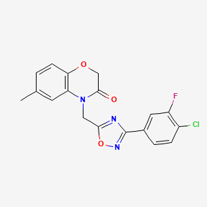 4-((3-(4-chloro-3-fluorophenyl)-1,2,4-oxadiazol-5-yl)methyl)-6-methyl-2H-benzo[b][1,4]oxazin-3(4H)-one