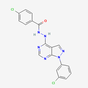molecular formula C18H12Cl2N6O B2795278 4-氯-N'-[1-(3-氯苯基)-1H-吡唑并[3,4-d]嘧啶-4-基]苯甲酰肼 CAS No. 890938-68-8
