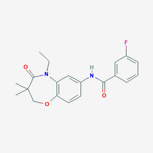 molecular formula C20H21FN2O3 B2795300 N-(5-ethyl-3,3-dimethyl-4-oxo-2,3,4,5-tetrahydrobenzo[b][1,4]oxazepin-7-yl)-3-fluorobenzamide CAS No. 921559-51-5