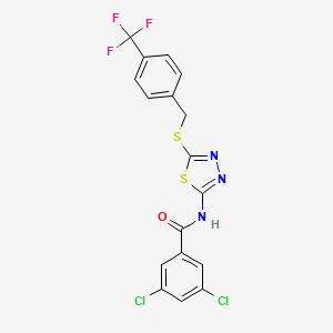 molecular formula C17H10Cl2F3N3OS2 B2795327 3,5-dichloro-N-[5-[[4-(trifluoromethyl)phenyl]methylsulfanyl]-1,3,4-thiadiazol-2-yl]benzamide CAS No. 392301-52-9