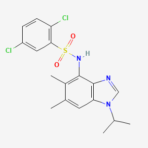 molecular formula C18H19Cl2N3O2S B2795347 2,5-dichloro-N-(1-isopropyl-5,6-dimethyl-1H-1,3-benzimidazol-4-yl)benzenesulfonamide CAS No. 338423-22-6