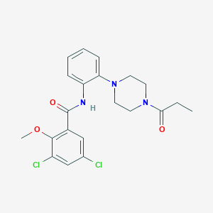 3,5-dichloro-2-methoxy-N-[2-(4-propionyl-1-piperazinyl)phenyl]benzamide