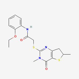 molecular formula C18H21N3O3S2 B2795390 2-((3,6-dimethyl-4-oxo-3,4,6,7-tetrahydrothieno[3,2-d]pyrimidin-2-yl)thio)-N-(2-ethoxyphenyl)acetamide CAS No. 689262-55-3