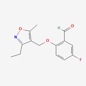 molecular formula C14H14FNO3 B2795395 2-[(3-Ethyl-5-methyl-1,2-oxazol-4-yl)methoxy]-5-fluorobenzaldehyde CAS No. 2094469-10-8