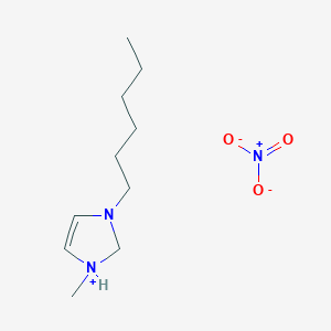 molecular formula C10H21N3O3 B2795399 1H-咪唑铵, 3-己基-1-甲基-, 硝酸盐 (1:1) CAS No. 203389-26-8