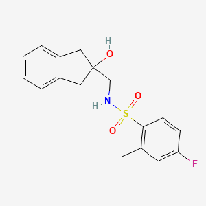 molecular formula C17H18FNO3S B2795404 4-氟-N-((2-羟基-2,3-二氢-1H-茚-2-基)甲基)-2-甲基苯甲磺酰胺 CAS No. 2034408-42-7
