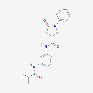 molecular formula C21H23N3O3 B279541 N-{3-[(2-methylpropanoyl)amino]phenyl}-5-oxo-1-phenylpyrrolidine-3-carboxamide 