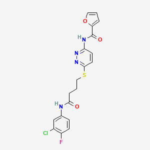 molecular formula C19H16ClFN4O3S B2795434 N-(6-((4-((3-chloro-4-fluorophenyl)amino)-4-oxobutyl)thio)pyridazin-3-yl)furan-2-carboxamide CAS No. 1105218-30-1