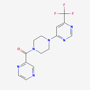 molecular formula C14H13F3N6O B2795436 Pyrazin-2-yl(4-(6-(trifluoromethyl)pyrimidin-4-yl)piperazin-1-yl)methanone CAS No. 2034411-80-6