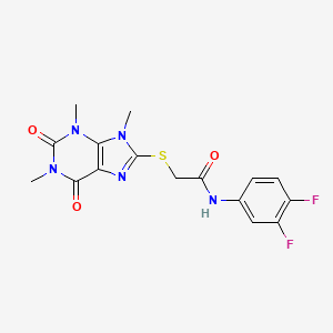molecular formula C16H15F2N5O3S B2795447 N-(3,4-difluorophenyl)-2-(1,3,9-trimethyl-2,6-dioxopurin-8-yl)sulfanylacetamide CAS No. 897454-21-6