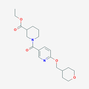 molecular formula C20H28N2O5 B2795465 ethyl 1-(6-((tetrahydro-2H-pyran-4-yl)methoxy)nicotinoyl)piperidine-3-carboxylate CAS No. 2034240-80-5