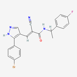 molecular formula C21H16BrFN4O B2795468 (E)-3-[5-(4-Bromophenyl)-1H-pyrazol-4-yl]-2-cyano-N-[1-(4-fluorophenyl)ethyl]prop-2-enamide CAS No. 1173400-77-5