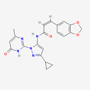 molecular formula C21H19N5O4 B2795474 (Z)-3-(benzo[d][1,3]dioxol-5-yl)-N-(3-cyclopropyl-1-(4-methyl-6-oxo-1,6-dihydropyrimidin-2-yl)-1H-pyrazol-5-yl)acrylamide CAS No. 1207062-30-3
