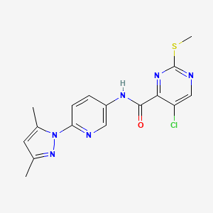 molecular formula C16H15ClN6OS B2795476 5-chloro-N-[6-(3,5-dimethyl-1H-pyrazol-1-yl)pyridin-3-yl]-2-(methylsulfanyl)pyrimidine-4-carboxamide CAS No. 1171784-02-3