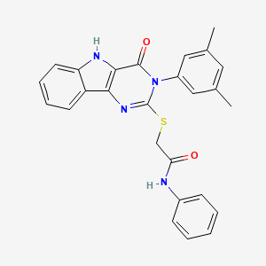 molecular formula C26H22N4O2S B2795492 2-((3-(3,5-dimethylphenyl)-4-oxo-4,5-dihydro-3H-pyrimido[5,4-b]indol-2-yl)thio)-N-phenylacetamide CAS No. 536705-45-0
