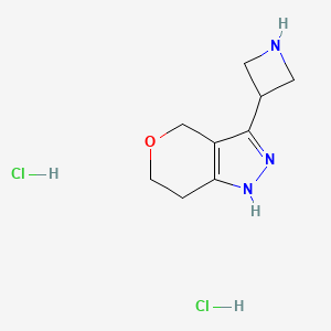 molecular formula C9H15Cl2N3O B2795494 3-{1H,4H,6H,7H-吡喃并[4,3-c]吡唑-3-基}氮杂环丁烷二盐酸盐 CAS No. 2155854-94-5