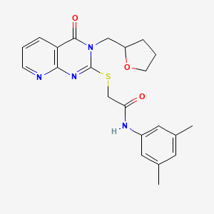 molecular formula C22H24N4O3S B2795500 N-(3,5-dimethylphenyl)-2-((4-oxo-3-((tetrahydrofuran-2-yl)methyl)-3,4-dihydropyrido[2,3-d]pyrimidin-2-yl)thio)acetamide CAS No. 902950-69-0
