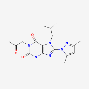 molecular formula C18H24N6O3 B2795506 8-(3,5-Dimethylpyrazolyl)-3-methyl-7-(2-methylpropyl)-1-(2-oxopropyl)-1,3,7-tr ihydropurine-2,6-dione CAS No. 1014030-22-8