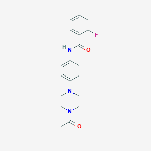 molecular formula C20H22FN3O2 B279551 2-fluoro-N-[4-(4-propanoylpiperazin-1-yl)phenyl]benzamide 
