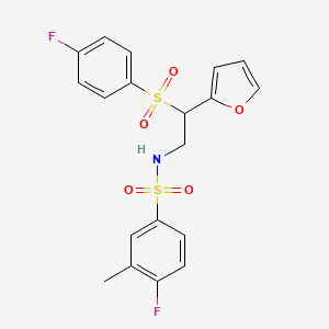 molecular formula C19H17F2NO5S2 B2795512 4-fluoro-N-[2-(4-fluorobenzenesulfonyl)-2-(furan-2-yl)ethyl]-3-methylbenzene-1-sulfonamide CAS No. 896328-16-8