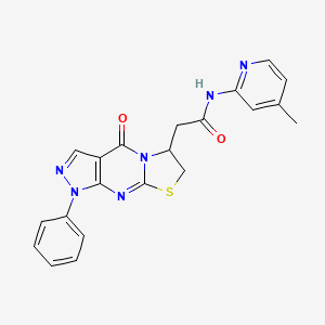 molecular formula C21H18N6O2S B2795525 N-(4-甲基吡啶-2-基)-2-(4-氧代-1-苯基-1,4,6,7-四氢吡唑并[3,4-d]噻唑并[3,2-a]嘧啶-6-基)乙酰胺 CAS No. 946381-63-1
