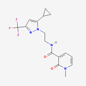 molecular formula C16H17F3N4O2 B2795530 N-(2-(5-环丙基-3-(三氟甲基)-1H-吡唑-1-基)乙基)-1-甲基-2-氧代-1,2-二氢吡啶-3-羧酰胺 CAS No. 1797260-63-9