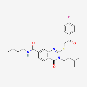 molecular formula C27H32FN3O3S B2795556 2-((2-(4-氟苯基)-2-氧代乙基)硫)-N,3-二异戊基-4-氧代-3,4-二氢喹唑啉-7-羧酰胺 CAS No. 1113136-31-4