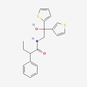 molecular formula C20H21NO2S2 B2795558 N-(2-hydroxy-2-(thiophen-2-yl)-2-(thiophen-3-yl)ethyl)-2-phenylbutanamide CAS No. 2034337-77-2