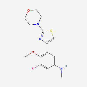 molecular formula C15H18FN3O2S B2795578 3-Fluoro-4-methoxy-N-methyl-5-(2-morpholin-4-yl-1,3-thiazol-4-yl)aniline CAS No. 1803800-89-6