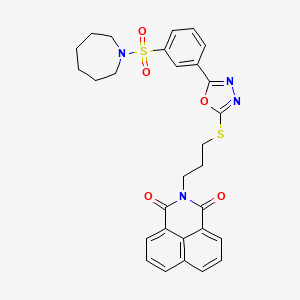 molecular formula C29H28N4O5S2 B2795581 2-(3-((5-(3-(azepan-1-ylsulfonyl)phenyl)-1,3,4-oxadiazol-2-yl)thio)propyl)-1H-benzo[de]isoquinoline-1,3(2H)-dione CAS No. 912906-57-1