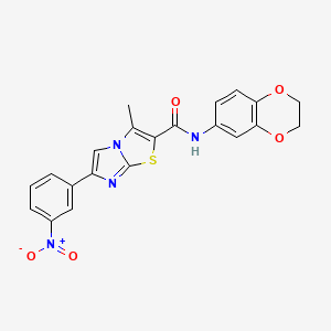 molecular formula C21H16N4O5S B2795590 N-(2,3-二氢苯并[b][1,4]二噁杂环己-6-基)-3-甲基-6-(3-硝基苯基)咪唑并[2,1-b]噻唑-2-羧酰胺 CAS No. 852135-96-7