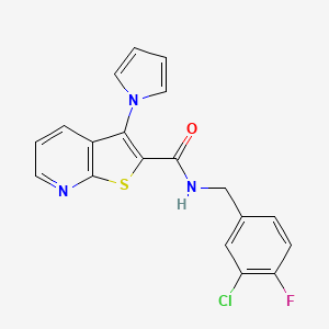molecular formula C19H13ClFN3OS B2795599 N-(3-氯-4-氟苄基)-3-(1H-吡咯-1-基)噻吩并[2,3-b]吡啶-2-羧酰胺 CAS No. 1112446-48-6