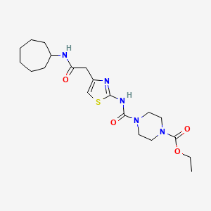 molecular formula C20H31N5O4S B2795615 乙酸 4-((4-(2-(环庚基氨基)-2-氧代乙基)噻唑-2-基)氨基甲酰基)哌嗪-1-羧酸酯 CAS No. 1021220-42-7