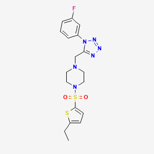 molecular formula C18H21FN6O2S2 B2795650 1-((5-ethylthiophen-2-yl)sulfonyl)-4-((1-(3-fluorophenyl)-1H-tetrazol-5-yl)methyl)piperazine CAS No. 1049430-77-4