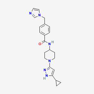 molecular formula C22H26N6O B2795657 4-((1H-imidazol-1-yl)methyl)-N-(1-(5-cyclopropyl-1H-pyrazol-3-yl)piperidin-4-yl)benzamide CAS No. 2034208-18-7