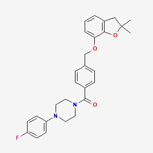 molecular formula C28H29FN2O3 B2795659 (4-(((2,2-Dimethyl-2,3-dihydrobenzofuran-7-yl)oxy)methyl)phenyl)(4-(4-fluorophenyl)piperazin-1-yl)methanone CAS No. 941985-55-3