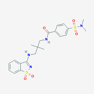 molecular formula C21H26N4O5S2 B279566 4-(dimethylsulfamoyl)-N-[3-[(1,1-dioxo-1,2-benzothiazol-3-yl)amino]-2,2-dimethylpropyl]benzamide 