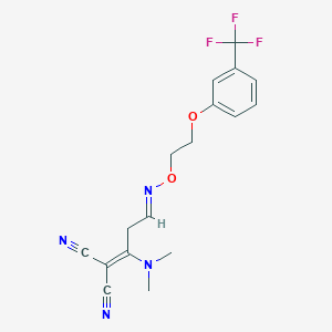 molecular formula C17H17F3N4O2 B2795660 2-[(3E)-1-(dimethylamino)-3-({2-[3-(trifluoromethyl)phenoxy]ethoxy}imino)propylidene]propanedinitrile CAS No. 339103-02-5